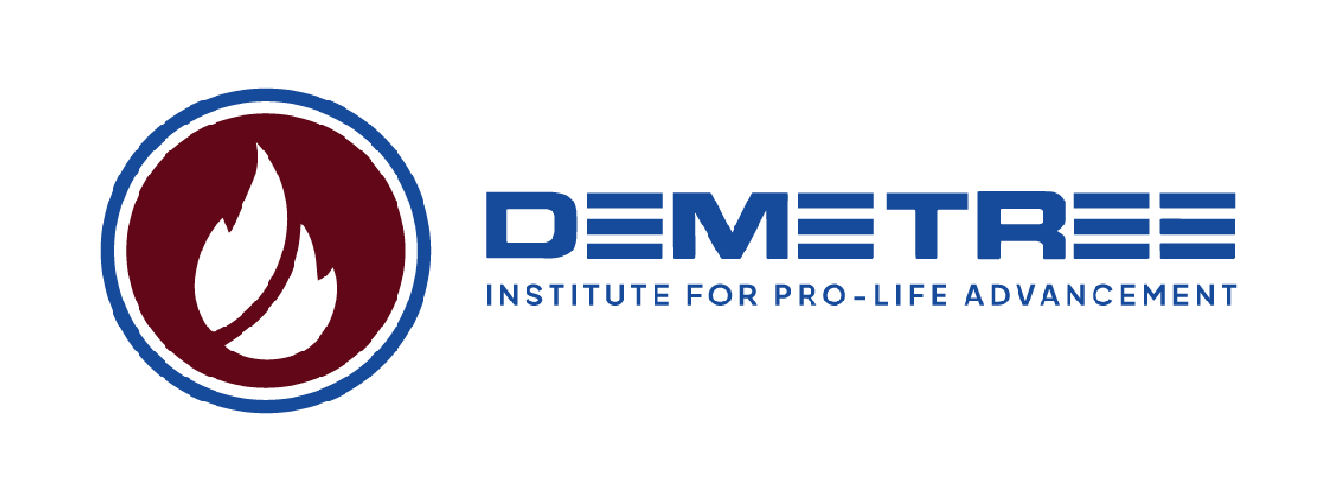 Logo with a graphic on the left and text underneath that reads, "DEMETREE INSTITUTE FOR PRO-LIFE ADVANCEMENT"