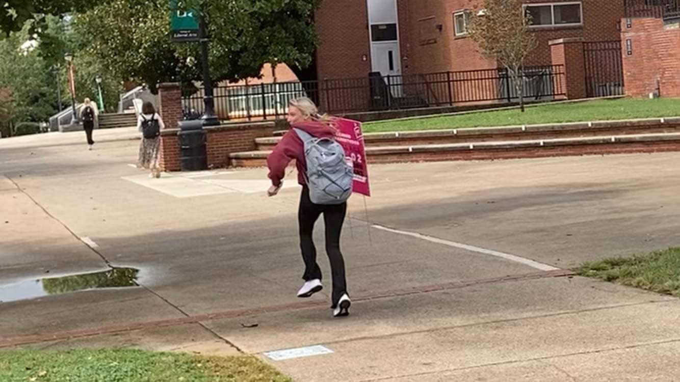 Abortion supporter in Tennessee runs away after stealing SFLA sign.